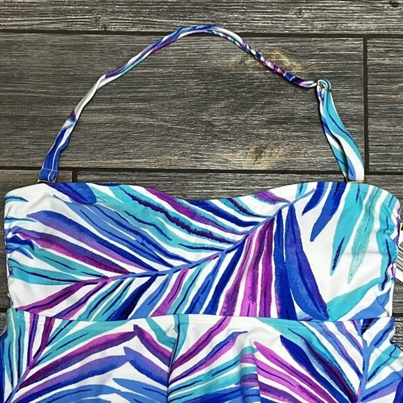NWT Island Escape Bali Breeze Tiered Tankini Top Size 8 Blue Purple White Strap - Picture 3 of 12